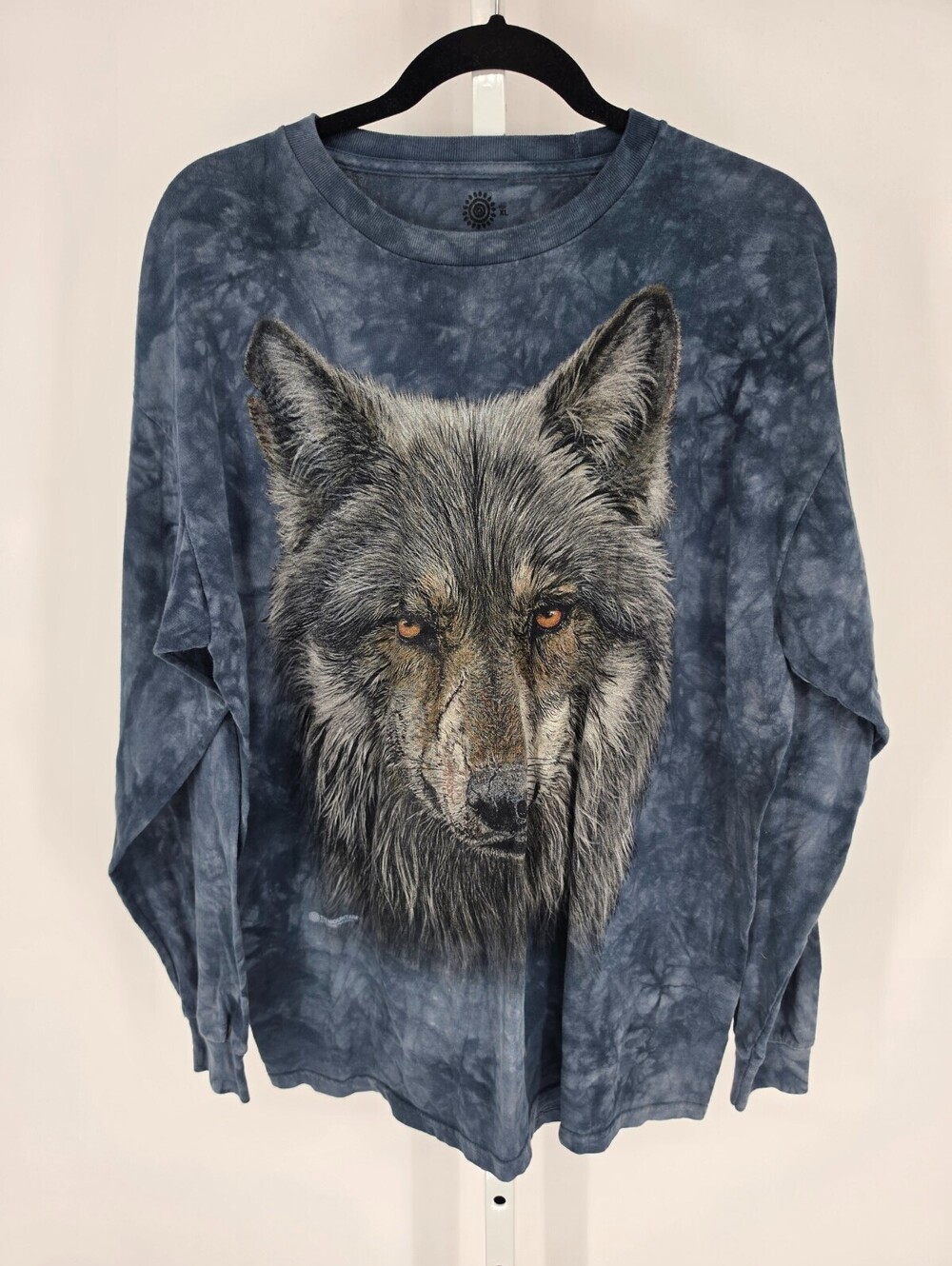 The Mountain Mens Sz XL Long Sleeve T Shirt Wolf Blue Tie Dye